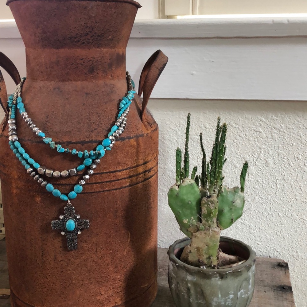 Cross western turquoise necklace